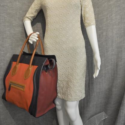 Celine Leather and Linen Medium Tri-Color Luggage Poppy 2 of 8