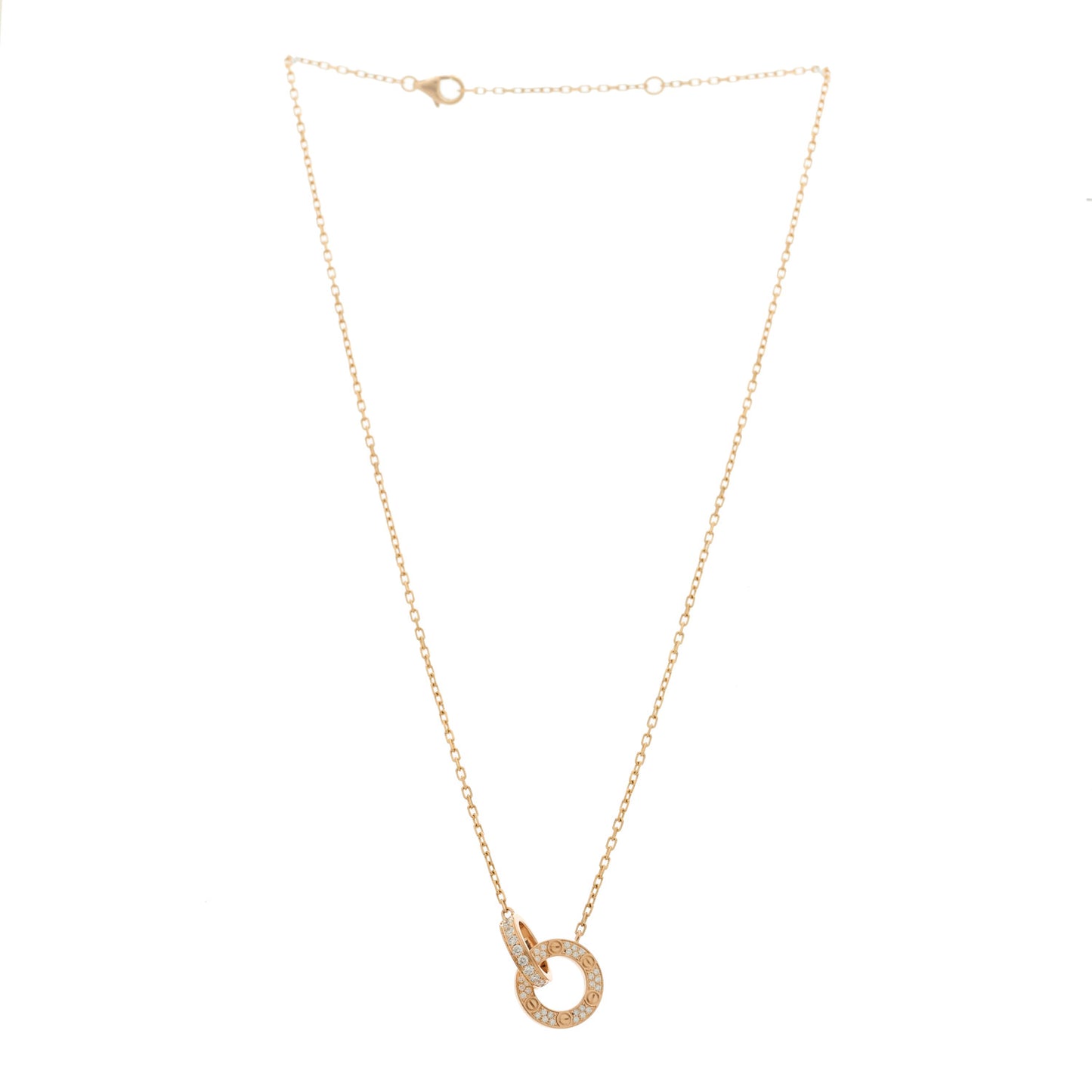 18K Pink Gold Diamond Interlocking LOVE Paved Necklace
