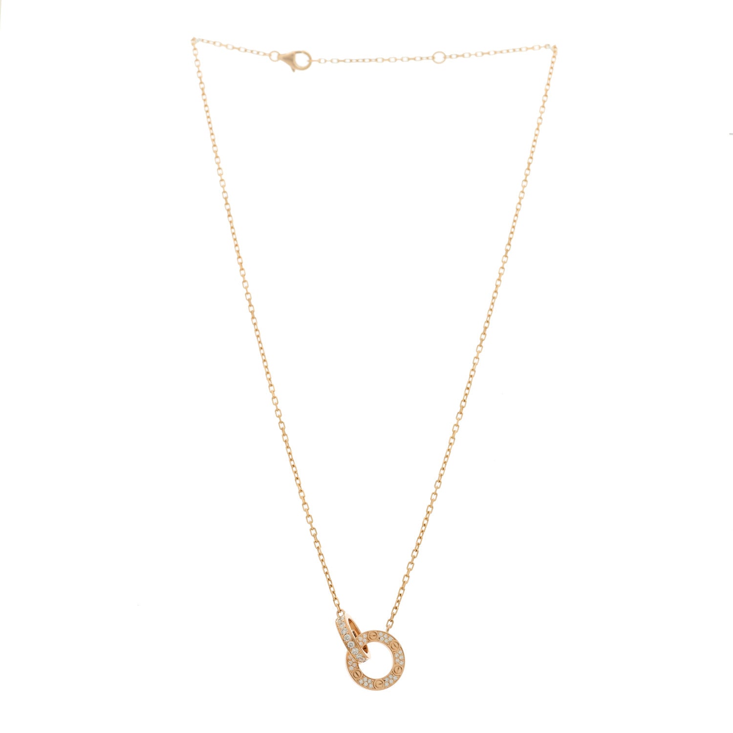 Cartier 18K Pink Gold Diamond Interlocking LOVE Paved Necklace 3 of 7