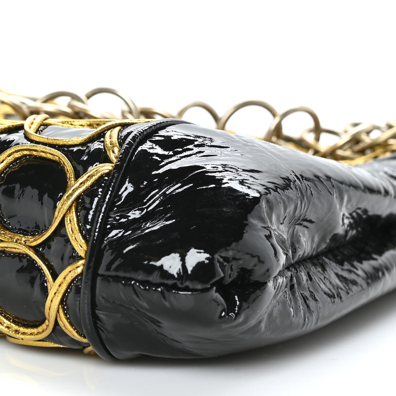 Chanel Patent Embroidered Clutch With Chain Black Gold 9 of 9