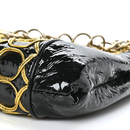 Chanel Patent Embroidered Clutch With Chain Black Gold 9 of 9