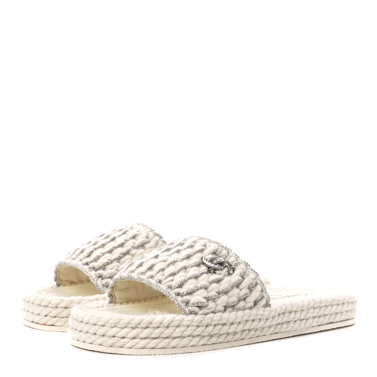 Braided Knit CC Mules 40 Ecru
