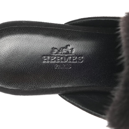 Hermes Mink Fur Suede Goatskin Trocadero Mule 36 Black 7 of 8
