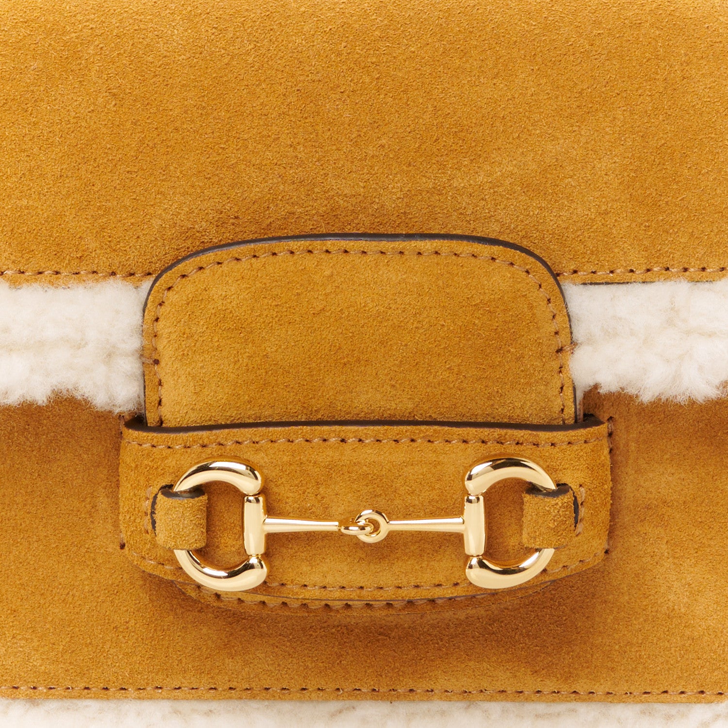 Gucci Suede Shearling Horsebit Mini 1955 Shoulder Bag Honey Beige Milk 11 of 13