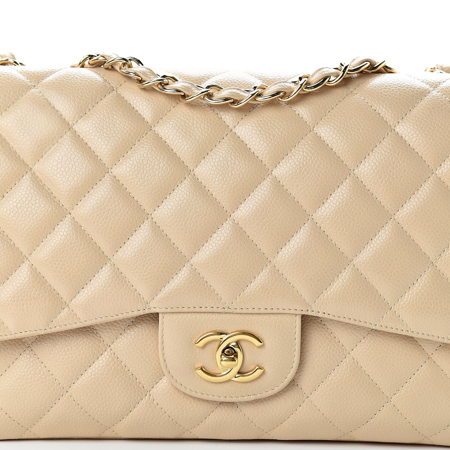 Caviar Quilted Jumbo Single Flap Beige Clair
