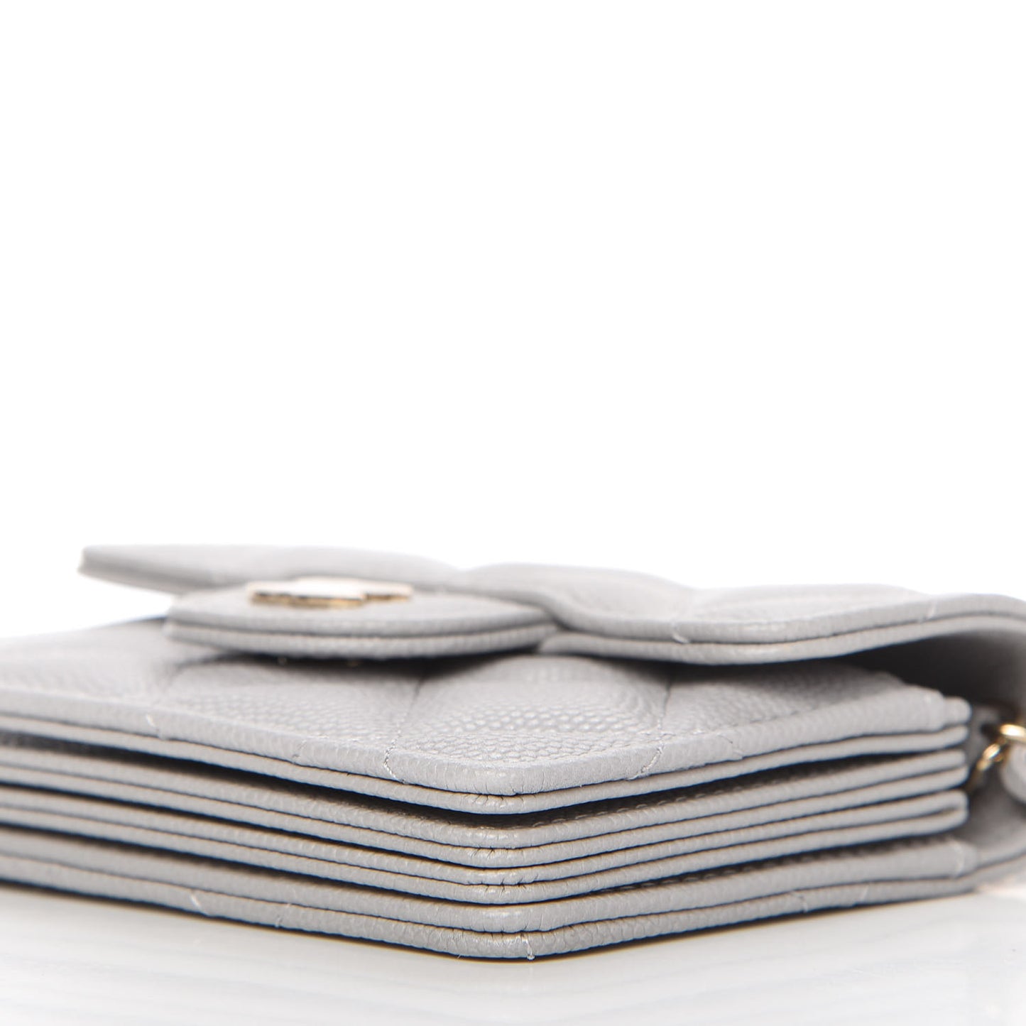 Caviar Quilted Flap Card Holder On Chain Grey