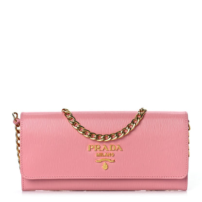 Prada Vitello Move Metal Oro Chain Wallet Petalo 1 of 10