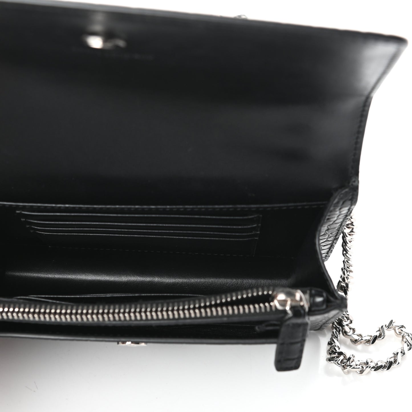 Calfskin Crocodile Embossed Monogram Sunset Chain Wallet Black