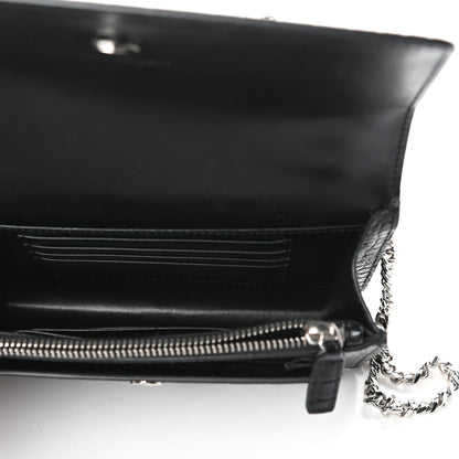 Saint Laurent Calfskin Crocodile Embossed Monogram Sunset Chain Wallet Black 5 of 8