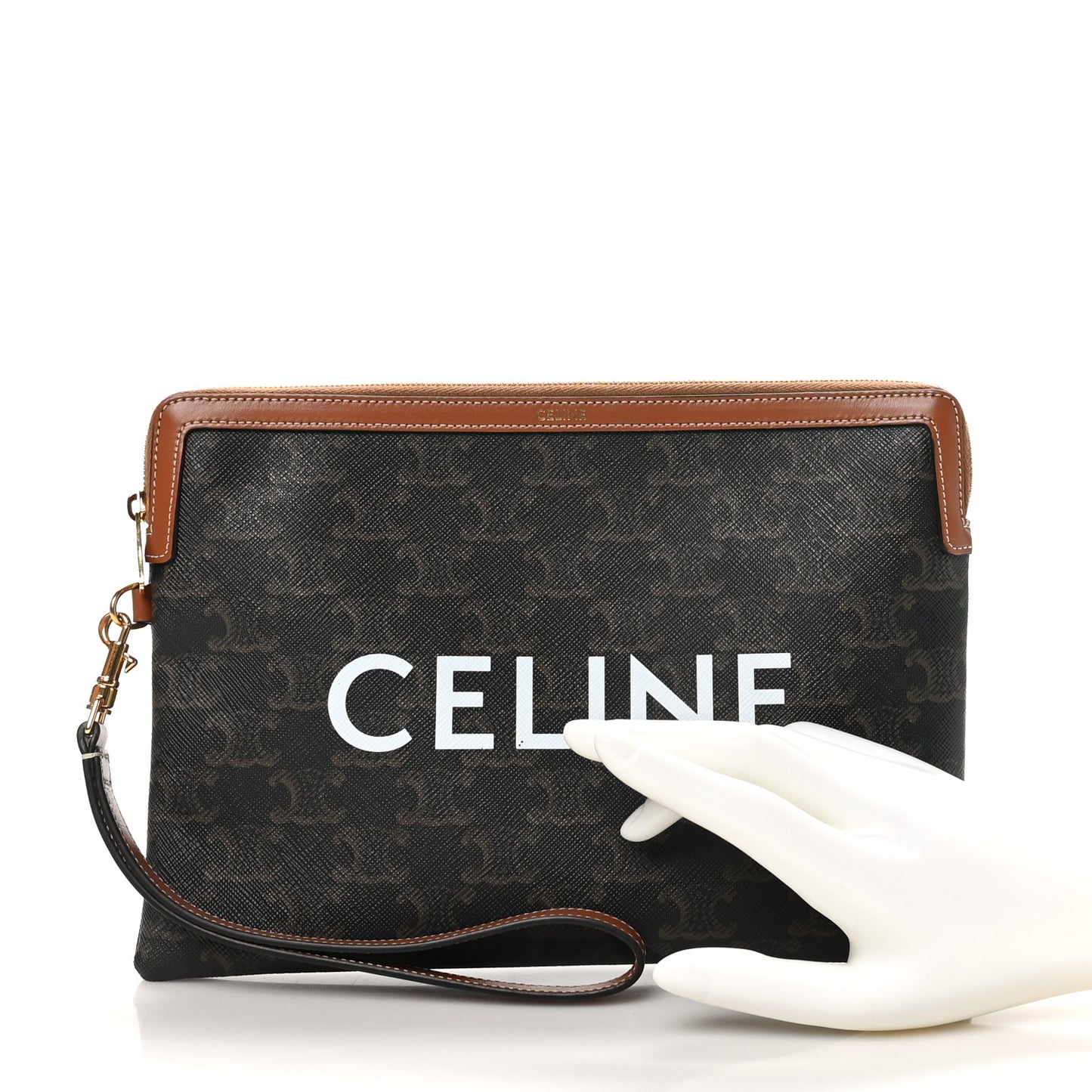 Triomphe Canvas Calfskin Small Pouch Tan