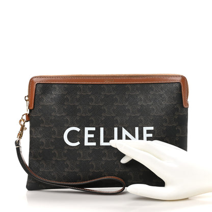 Celine Triomphe Canvas Calfskin Small Pouch Tan 2 of 8