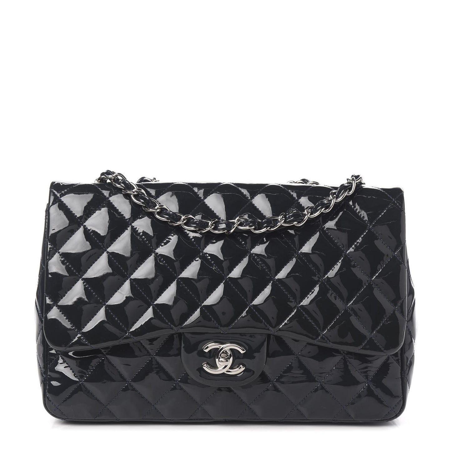 Patent Quilted Jumbo Single Flap Navy