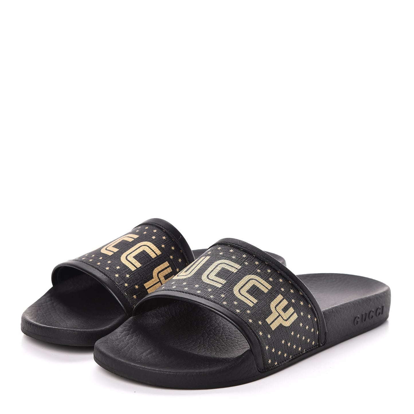 X SEGA Supreme Canvas GUCCY Stars Womens Slide Sandals 36 Black Gold