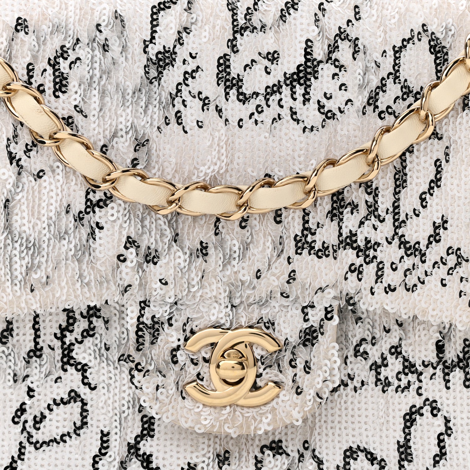 Chanel Sequin Logo Medium Flap White Black 7 of 11