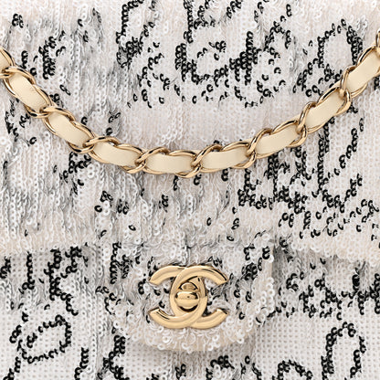 Chanel Sequin Logo Medium Flap White Black 7 of 11