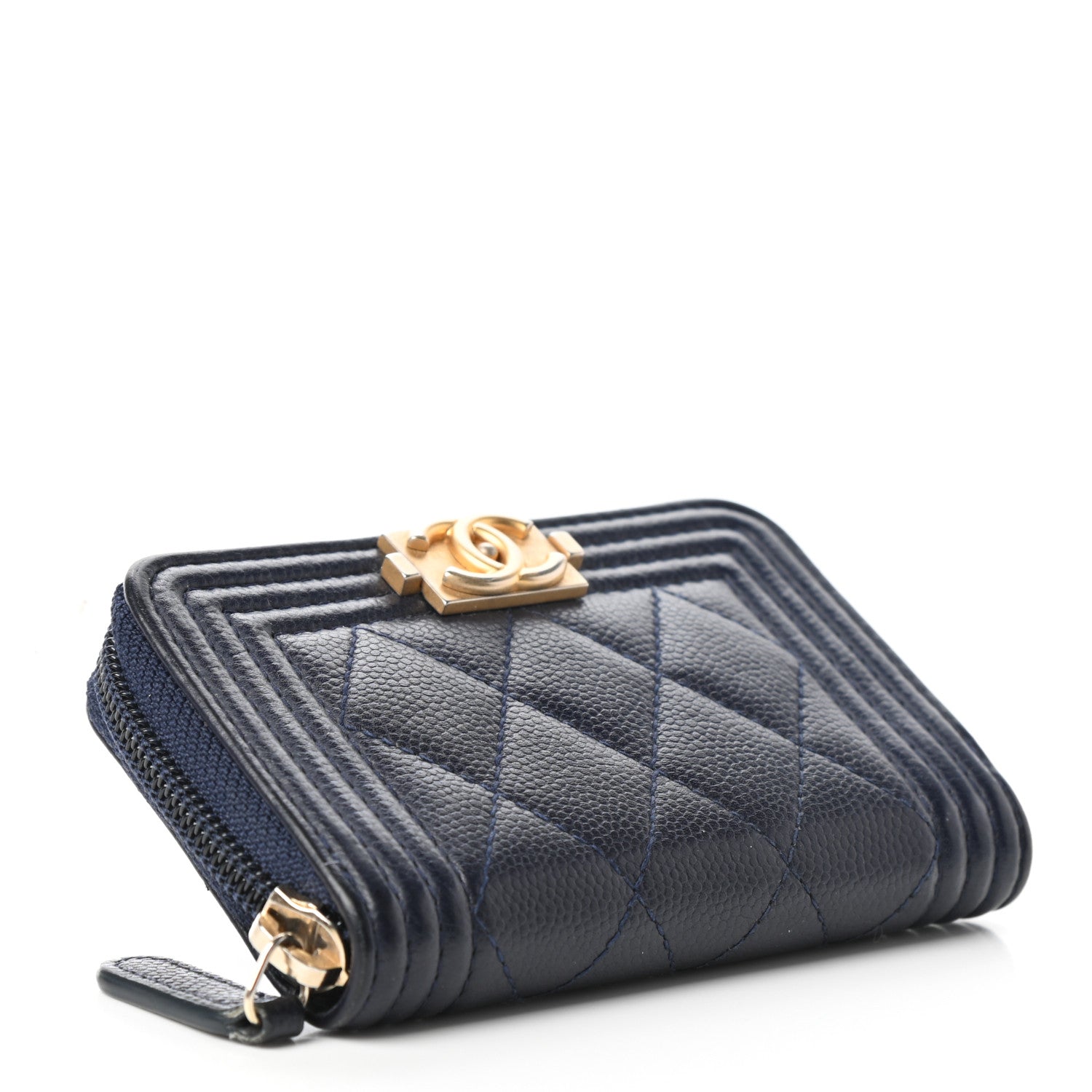 Chanel Caviar Quilted Boy Zip Around Coin Purse Wallet Dark Blue 4 of 7