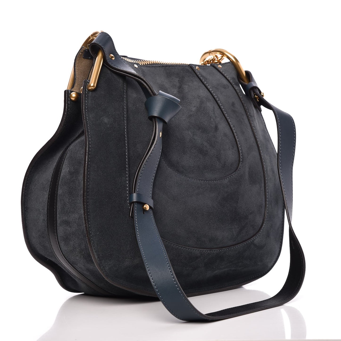Calfskin Suede Small Hayley Hobo Silver Blue