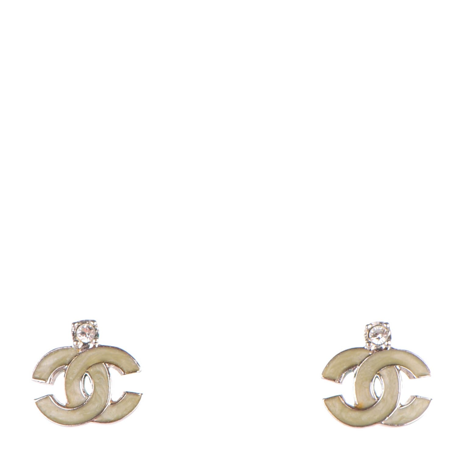 Chanel Enamel Crystal CC Earrings Silver 1 of 5