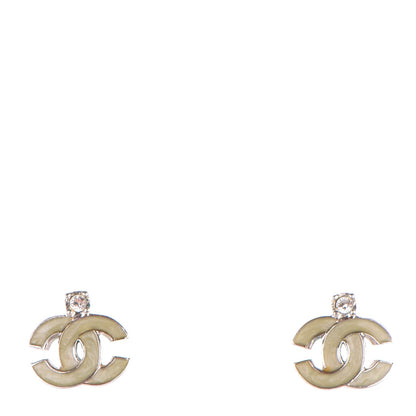 Chanel Enamel Crystal CC Earrings Silver 1 of 5