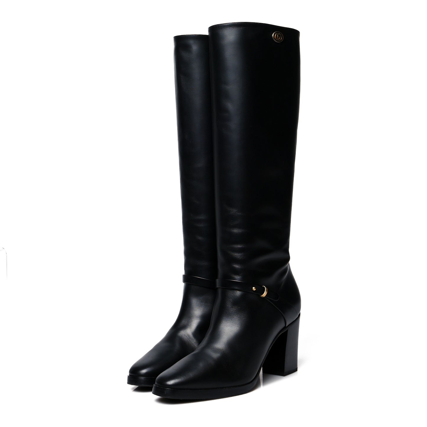 Calfskin Double G Knee High Boots 38 Black