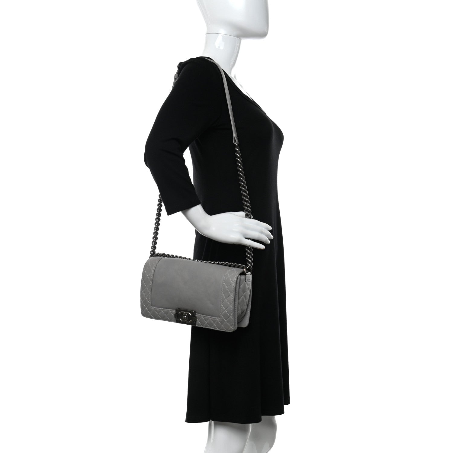 Chanel Calfskin Medium Boy Reverso Flap Light Grey 2 of 12