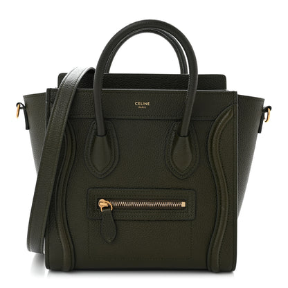 Celine Drummed Calfskin Nano Luggage Khaki 1 of 12