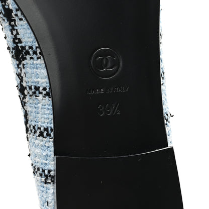Chanel Tweed Grosgrain Cap Toe Ballerina Flats 39.5 Light Blue Black 7 of 10