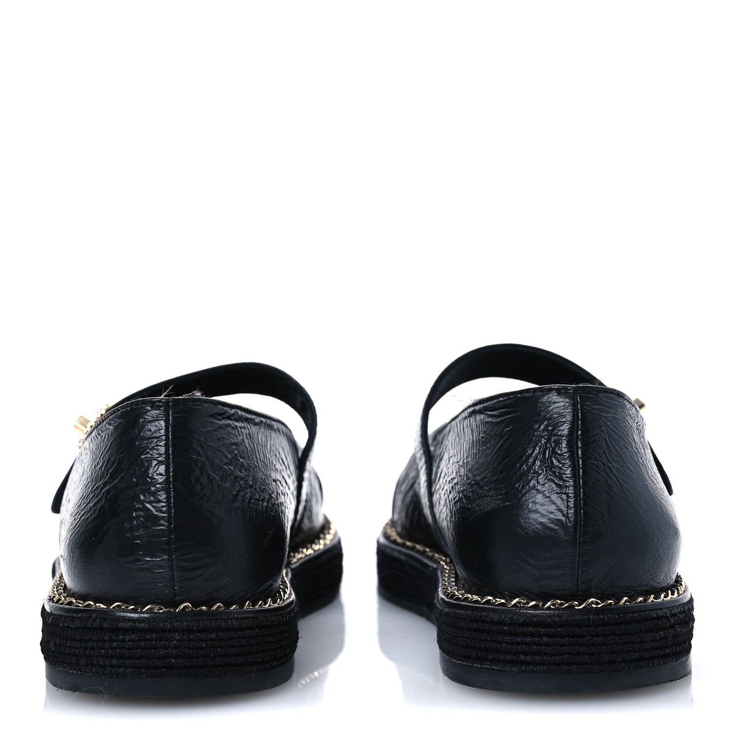 Chanel Crumpled Lambskin Cap Toe Chain CC Turnlock Mary Jane Flats 36 Black 6 of 16