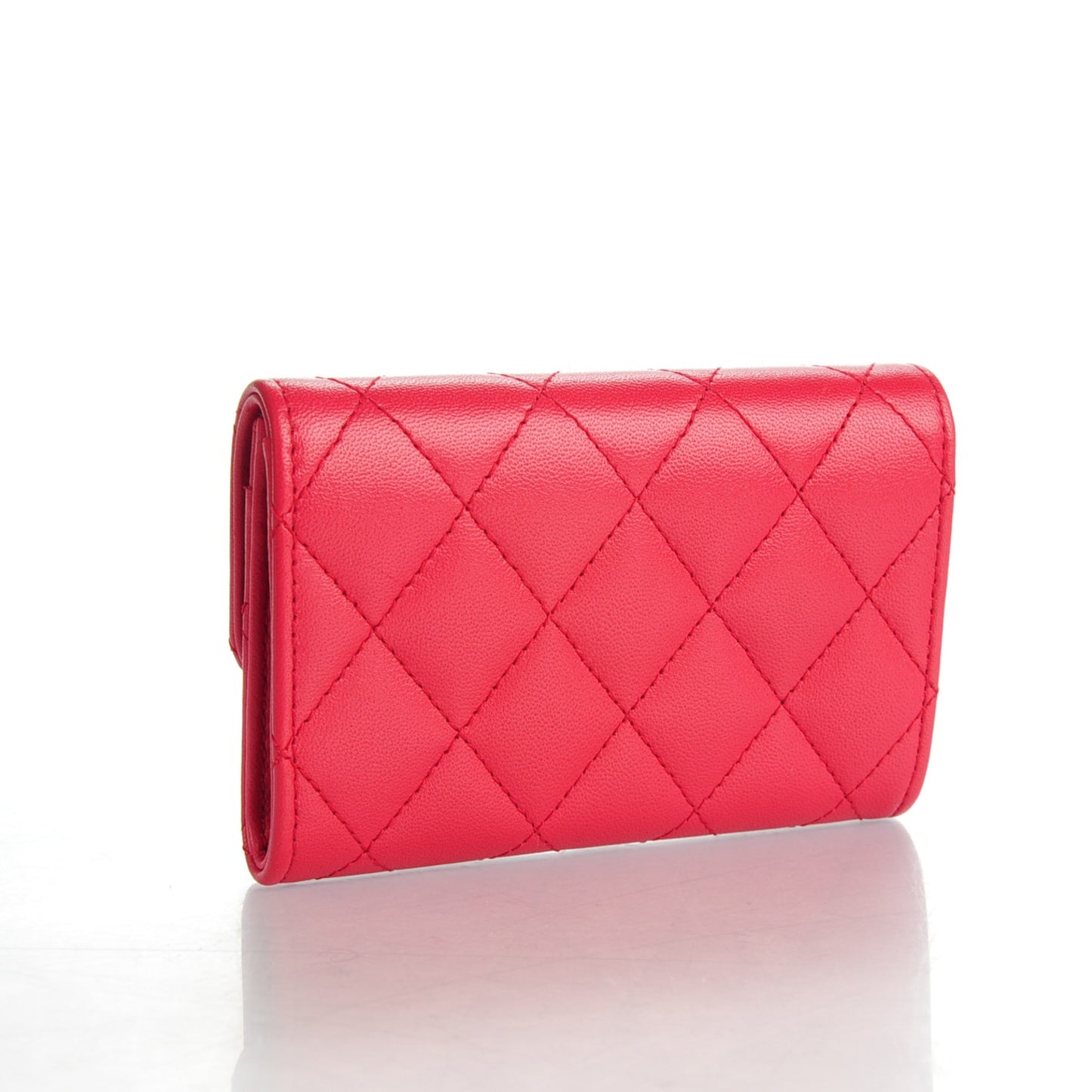 Lambskin Quilted Flap Card Holder Dark Pink