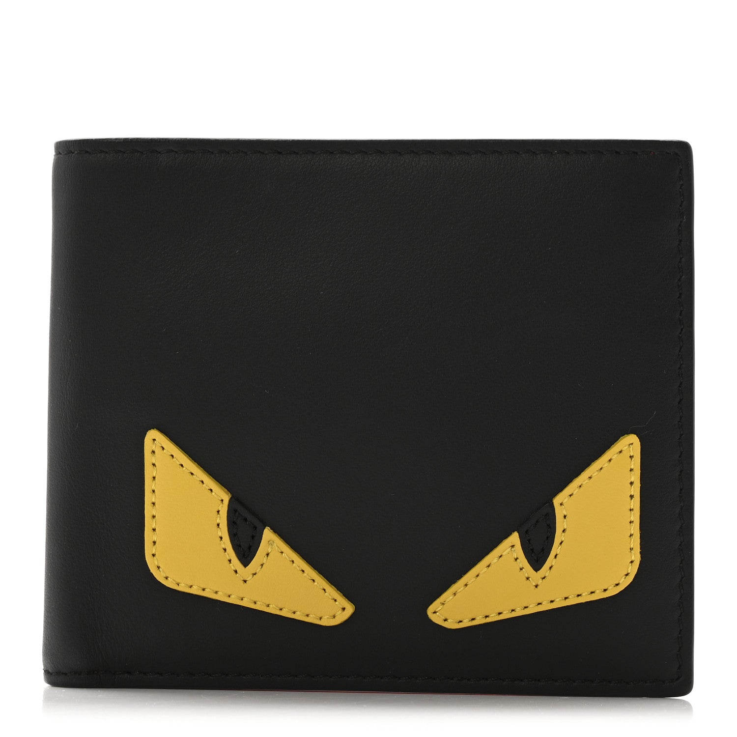 Fendi Vitello Century Monster Eyes Inlay Bi-Fold Wallet Black Giallo Rosso 1 of 9
