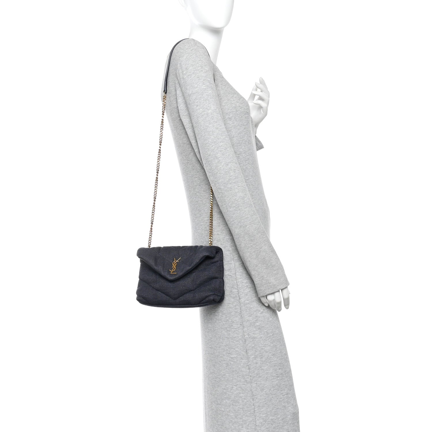 Saint Laurent Canvas Quilted Toy Loulou Puffer Monogram Chain Satchel Deep Marine 2 of 10