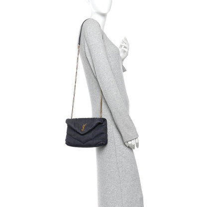 Saint Laurent Canvas Quilted Toy Loulou Puffer Monogram Chain Satchel Deep Marine 2 of 10