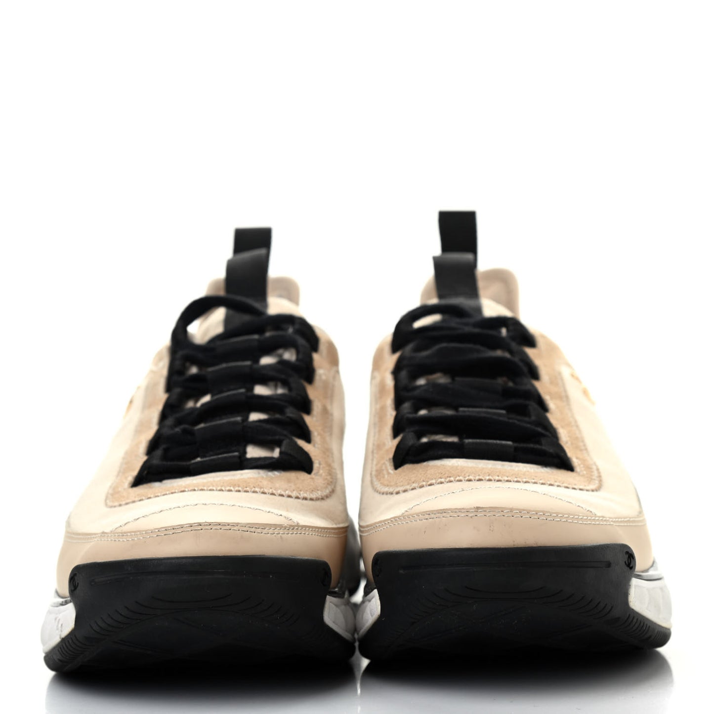 Velvet Calfskin Mixed Fibers CC Sneakers 39.5 Beige