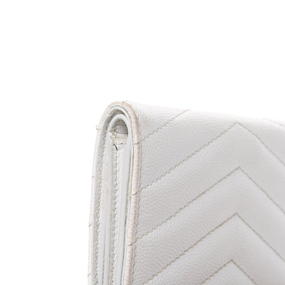 Saint Laurent Grain De Poudre Matelasse Chevron Monogram Card Case White 9 of 11