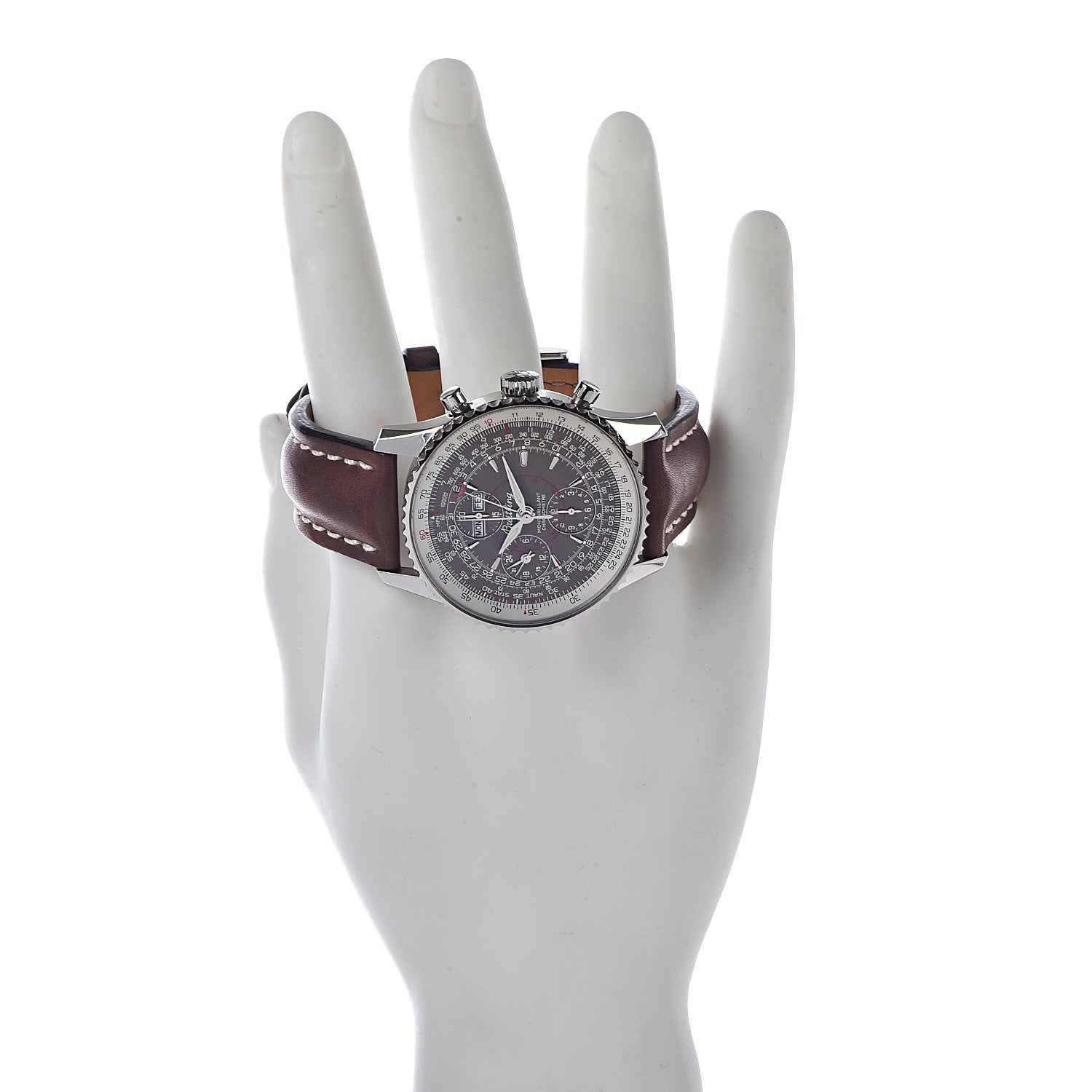 Breitling Stainless Steel Calfskin 43mm Navitimer Montbrillant Datora Chronomat Automatic Watch Brown A21330 2 of 9