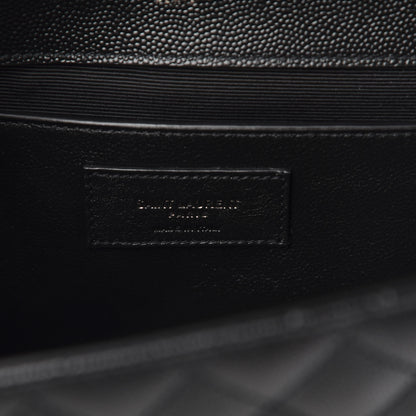 Saint Laurent Grain De Poudre Textured Mixed Matelasse Triquilt Medium Monogram Satchel Black 6 of 9