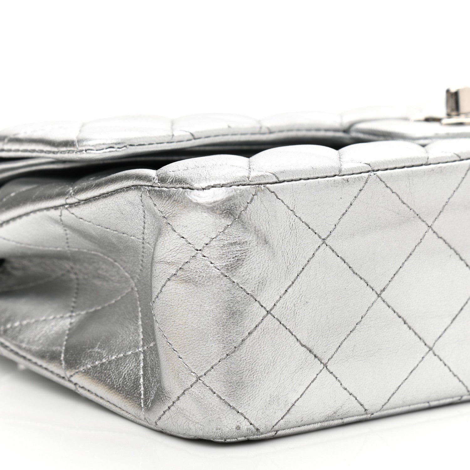 Chanel Metallic Lambskin Quilted Medium Double Flap Silver 11 of 16