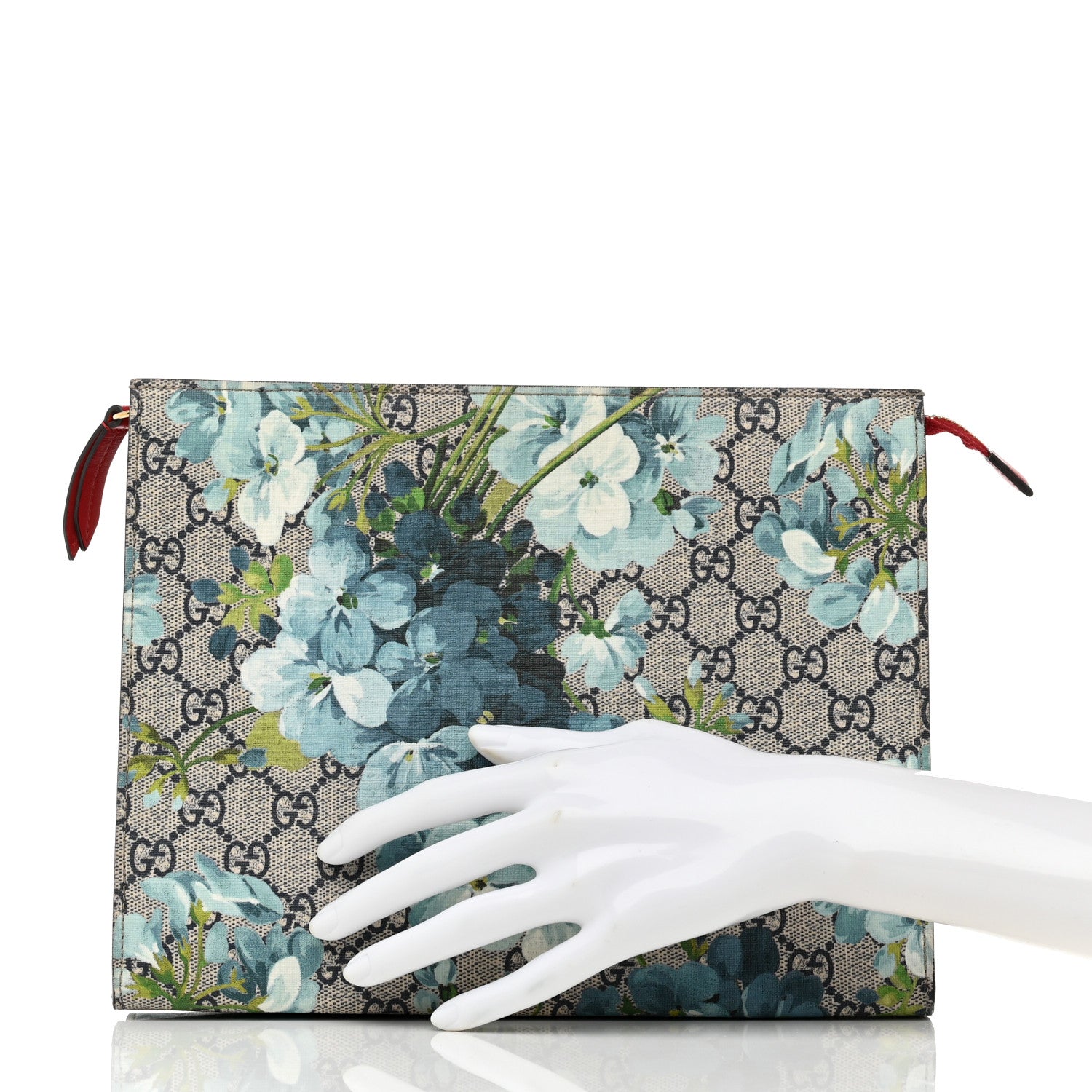 Gucci GG Supreme Monogram Blooms Large Cosmetic Case Beige Blue Navy Hibiscus Red 2 of 9
