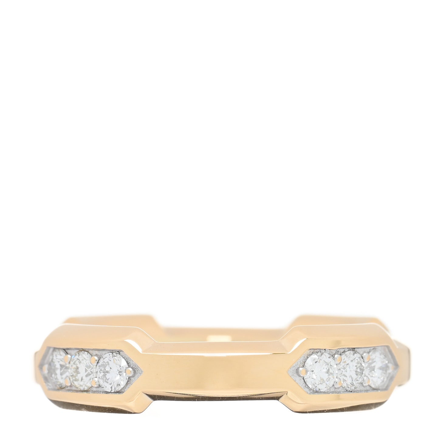 18K Yellow Gold Diamond Hex Station Band Ring 63 10.25