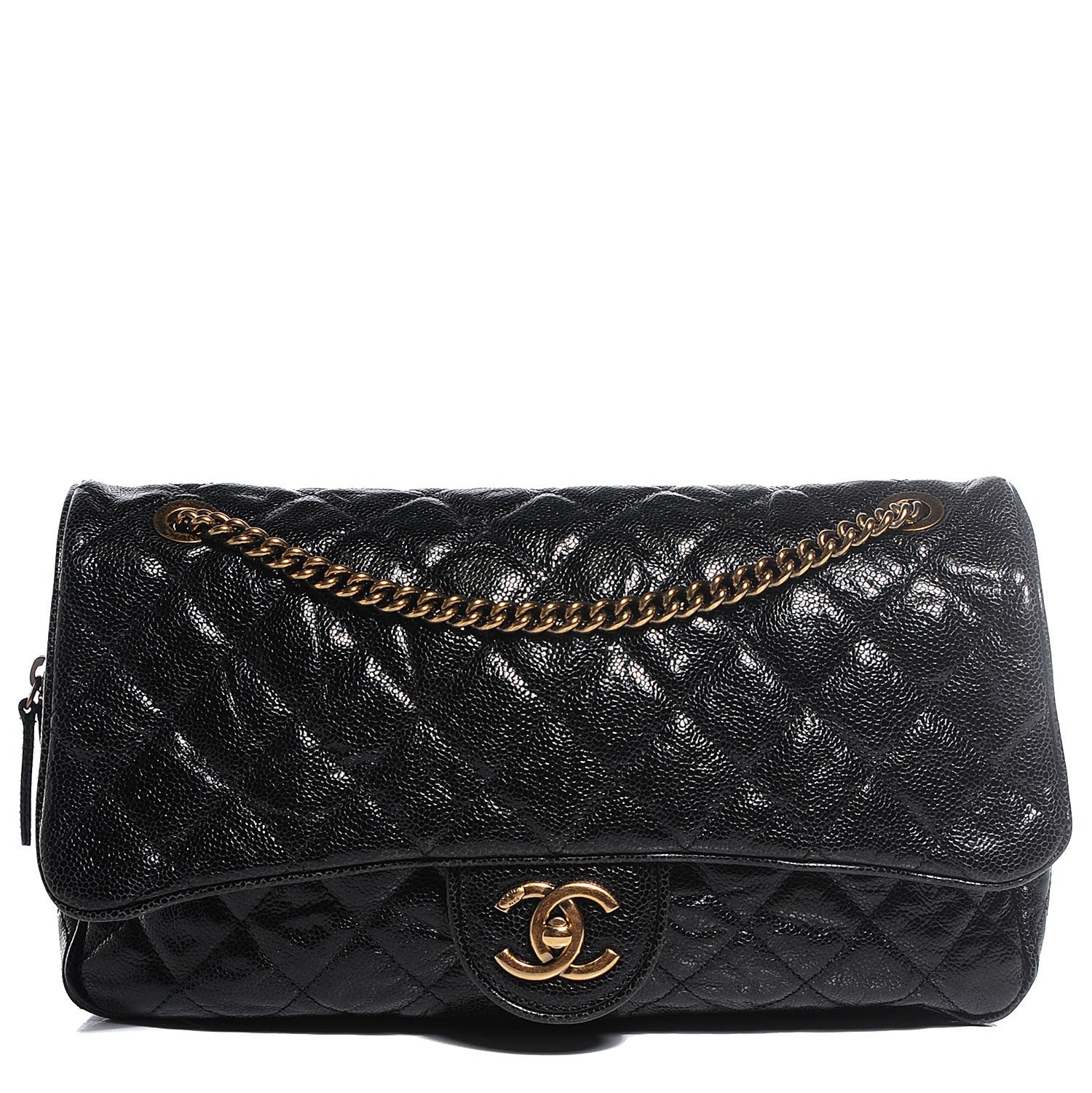 Chanel Crumpled Grained Calfskin Quilted Large Shiva Flap Black 1 of 8