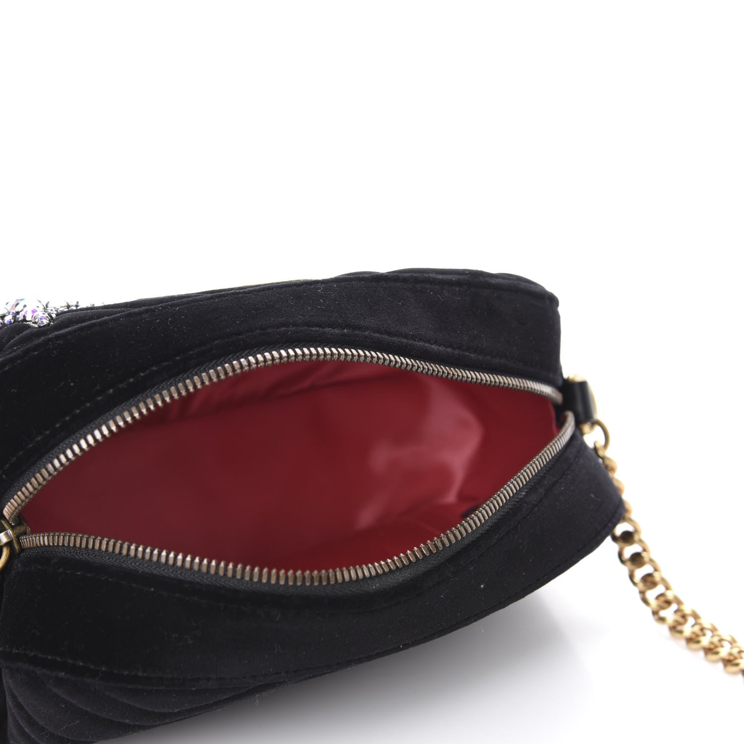Gucci Velvet Matelasse Crystal Star Embroidered Small GG Marmont Chain Shoulder Bag Black 5 of 10