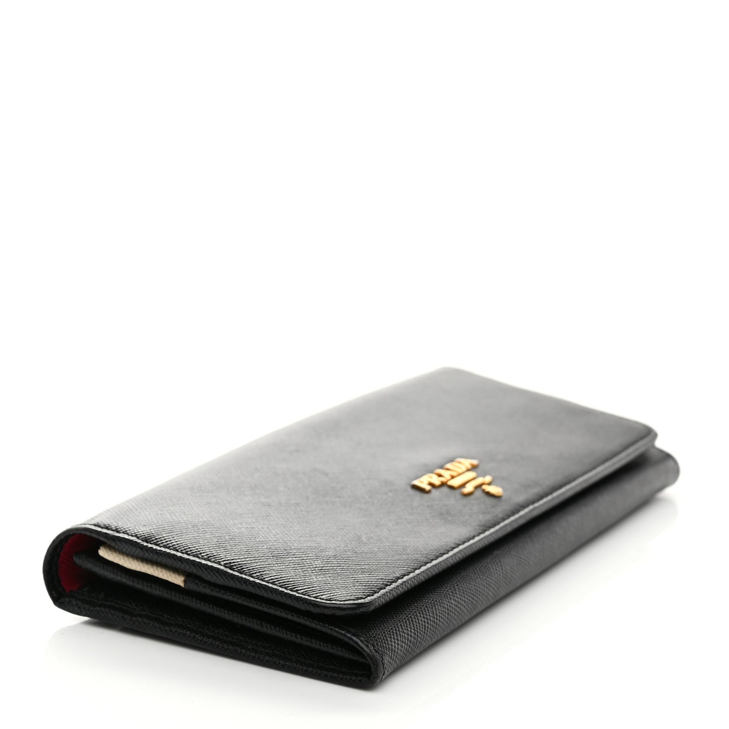 Saffiano Bi-Color Metal Continental Flap Travel Wallet Black Peonia