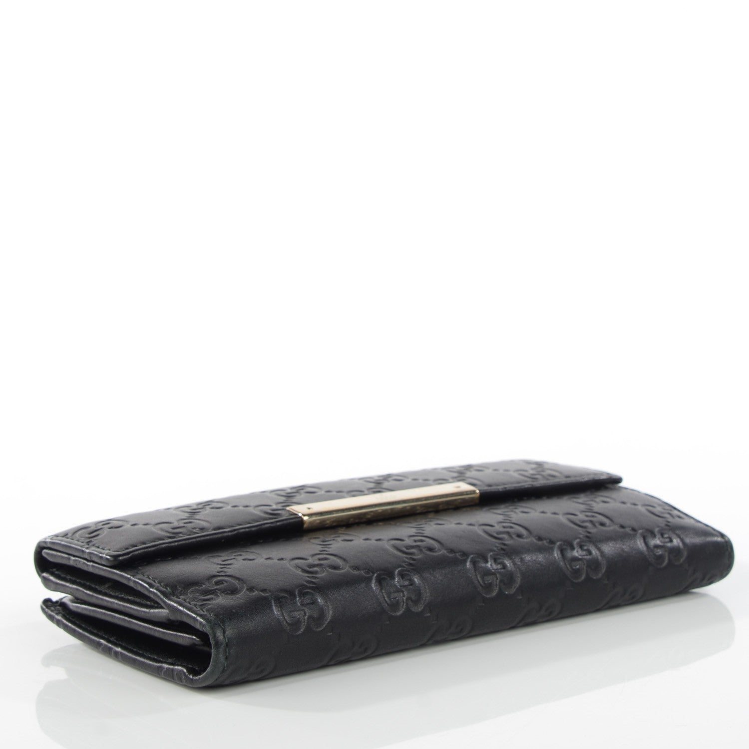Gucci Guccissima Margaux Calfskin Metal Bar Continental Flap Wallet Black 5 of 10