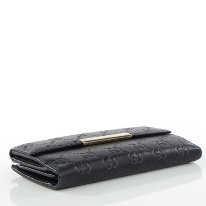 Gucci Guccissima Margaux Calfskin Metal Bar Continental Flap Wallet Black 5 of 10