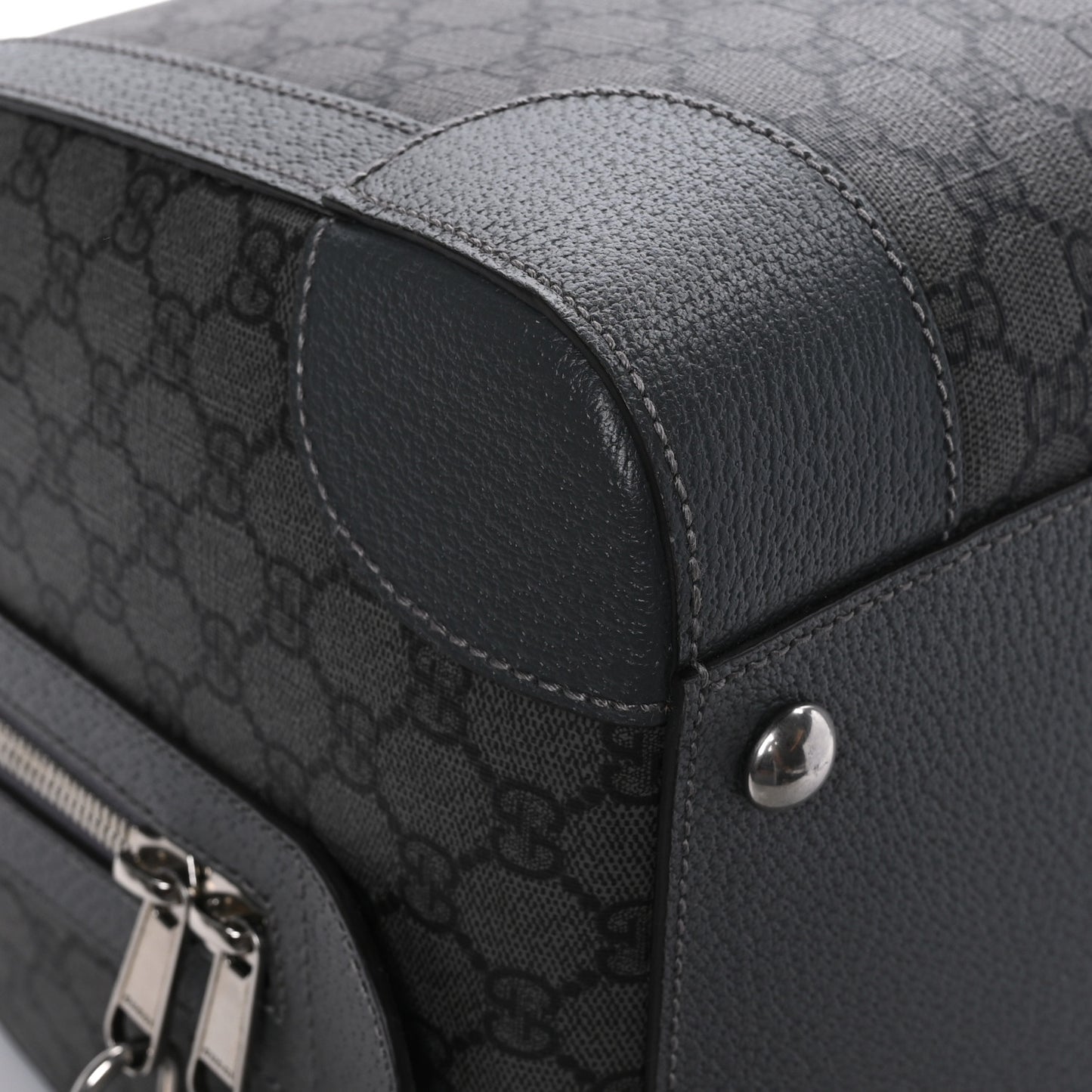 GG Supreme Monogram Textured Dollar Calfskin Medium Savoy Duffle Bag Grey Black Graphite Grey