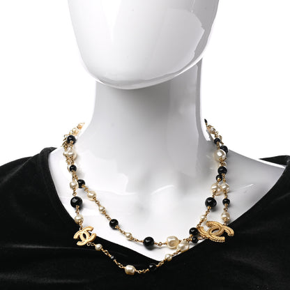 Chanel Irregular Pearl Bead CC Long Necklace Black Gold 2 of 5
