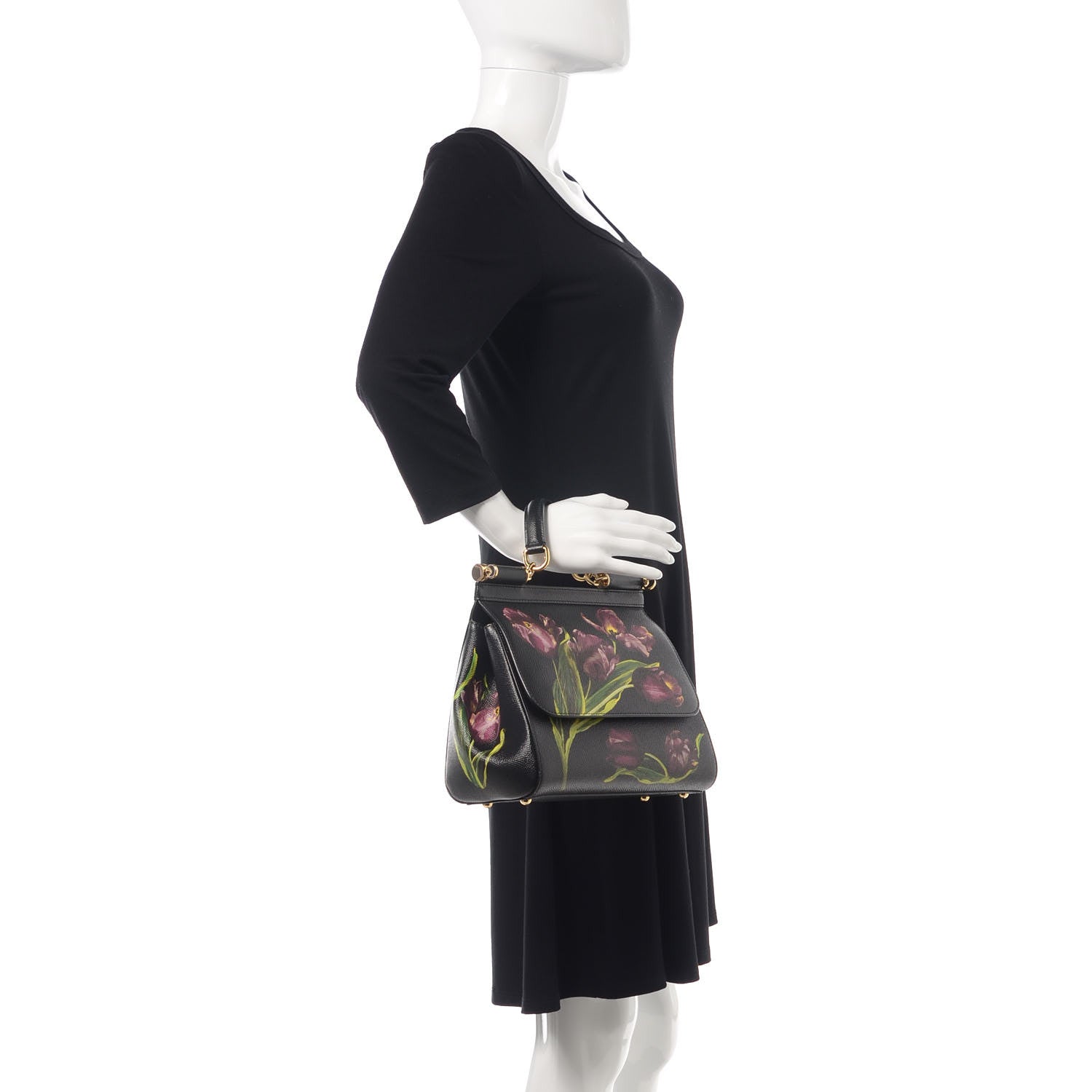 Dolce & Gabbana Dauphine Tulip Print Medium Miss Sicily Satchel Black 2 of 9