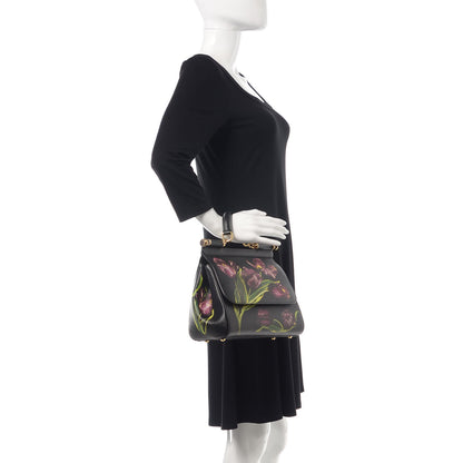 Dolce & Gabbana Dauphine Tulip Print Medium Miss Sicily Satchel Black 2 of 9