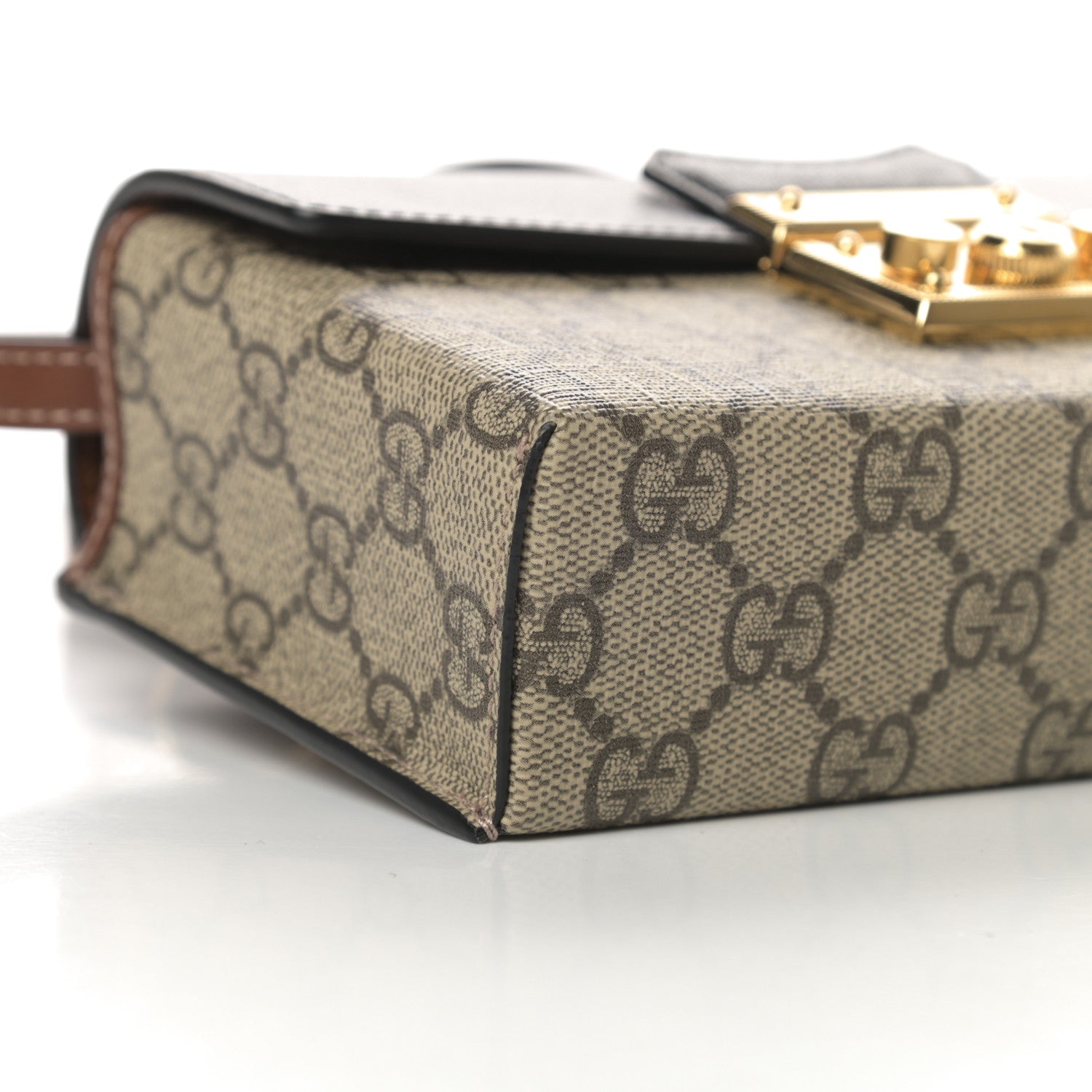 Gucci GG Supreme Monogram Calfskin Mini Padlock Top Handle Shoulder Bag Beige Black Cuir 9 of 10