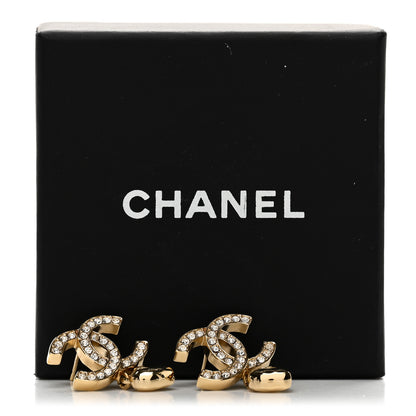 Chanel Metal Crystal CC Heart Drop Earrings Gold 5 of 5